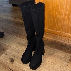 Circus NY Sam Edelman black knit knee high platform boots size 10